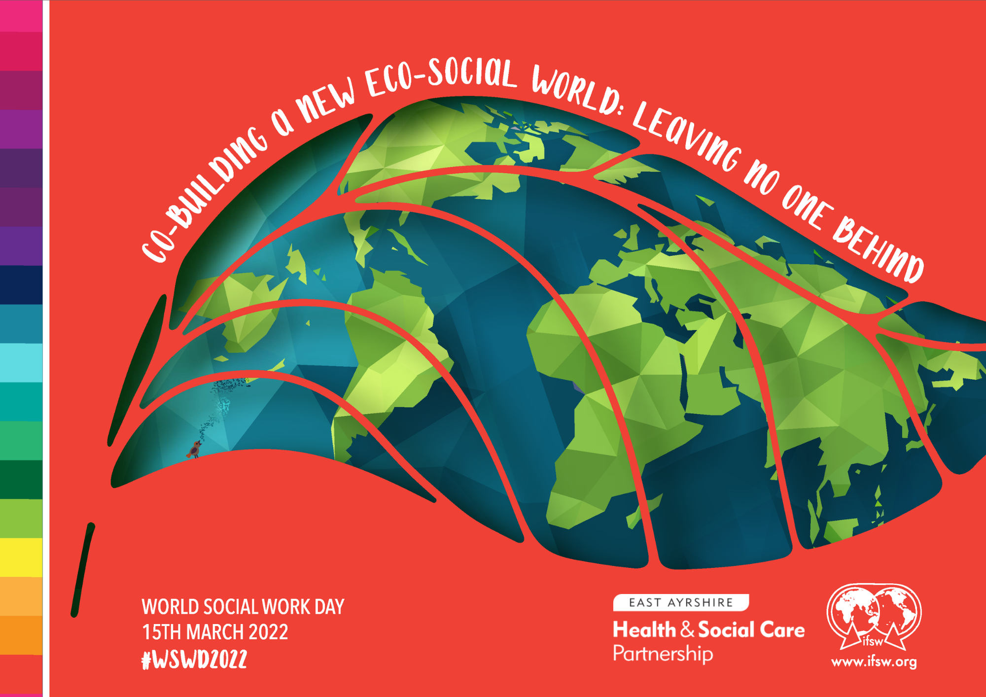 World Social Work Day 2022 poster: ´Co-building a New Eco-Social World: Leaving No One Behind´