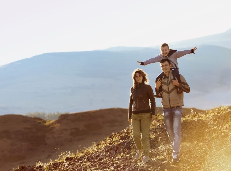 family enjoying a hill walk together