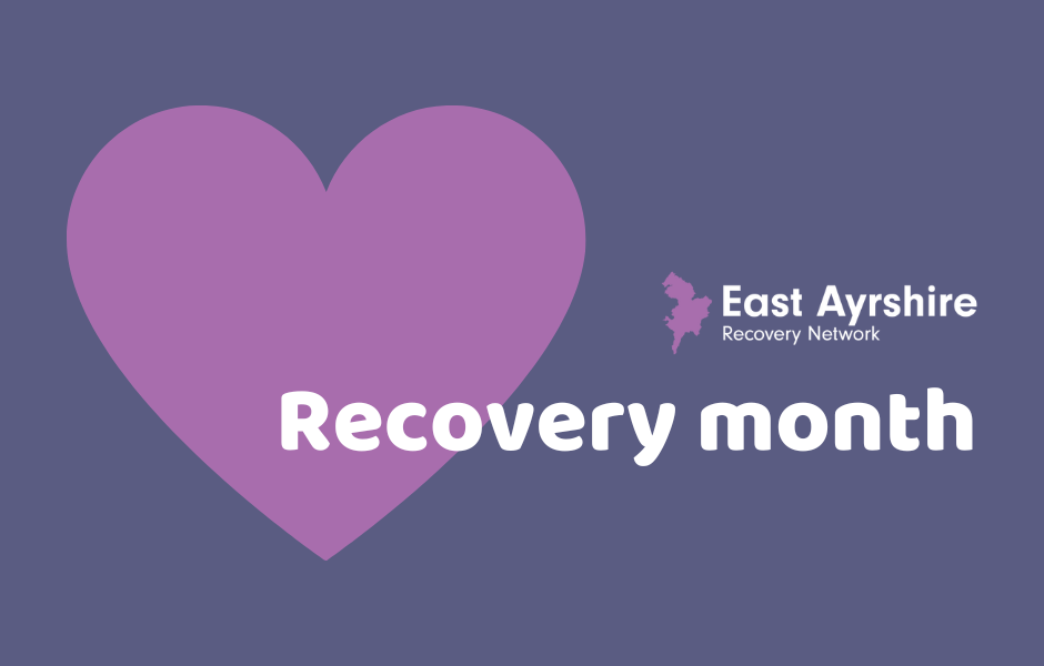 East Ayrshire Recovery Network logo with purple heart and title 'Recovery month'