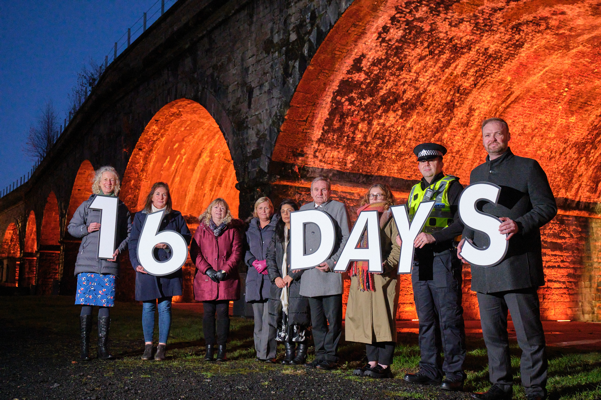 Staff from EAHSCP, EAC Equalities and Ayrshire Police Division at the launch of the 16 Days of Action campaign
