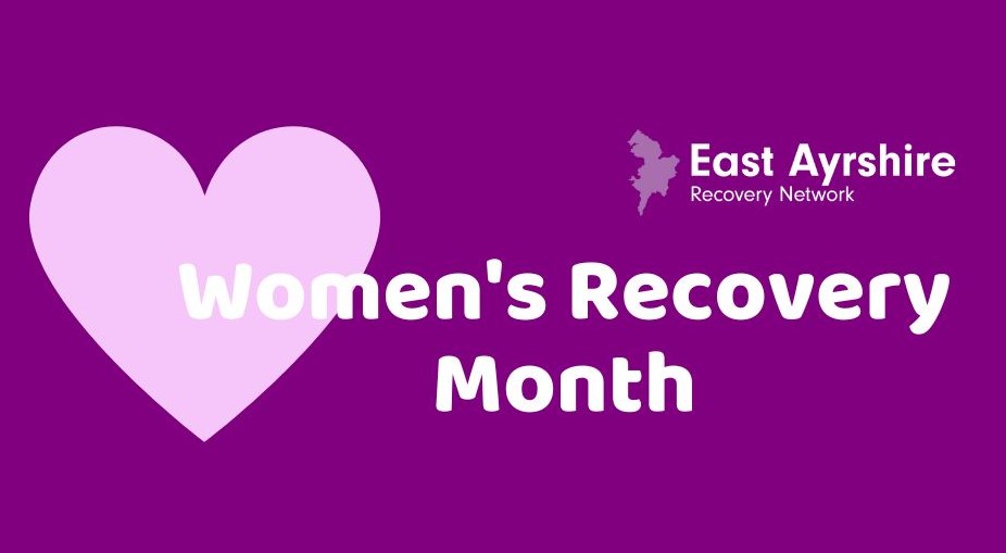 Women's Recovery Month logo of a purple heart against a darker purple background