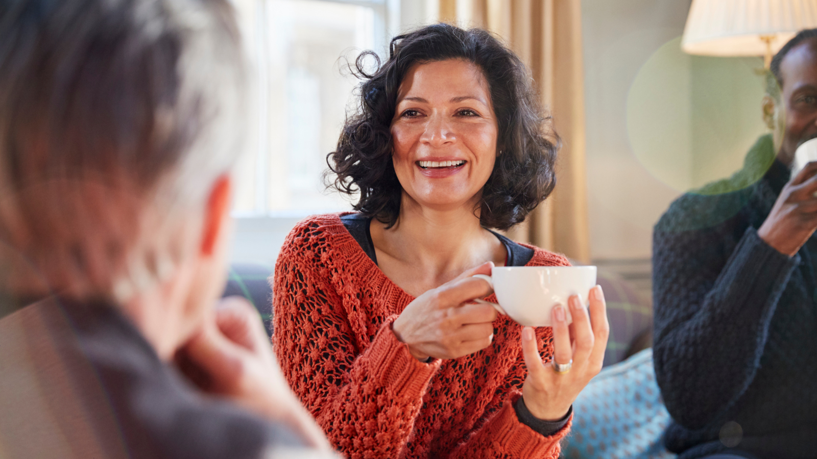 Woman chatting with coffee